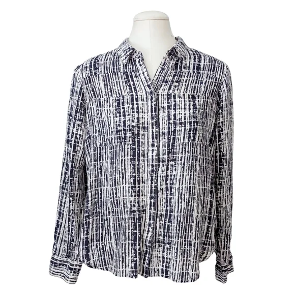 Anthropologie Blue and White Relaxed Button Down Blouse - Picture 3 of 9